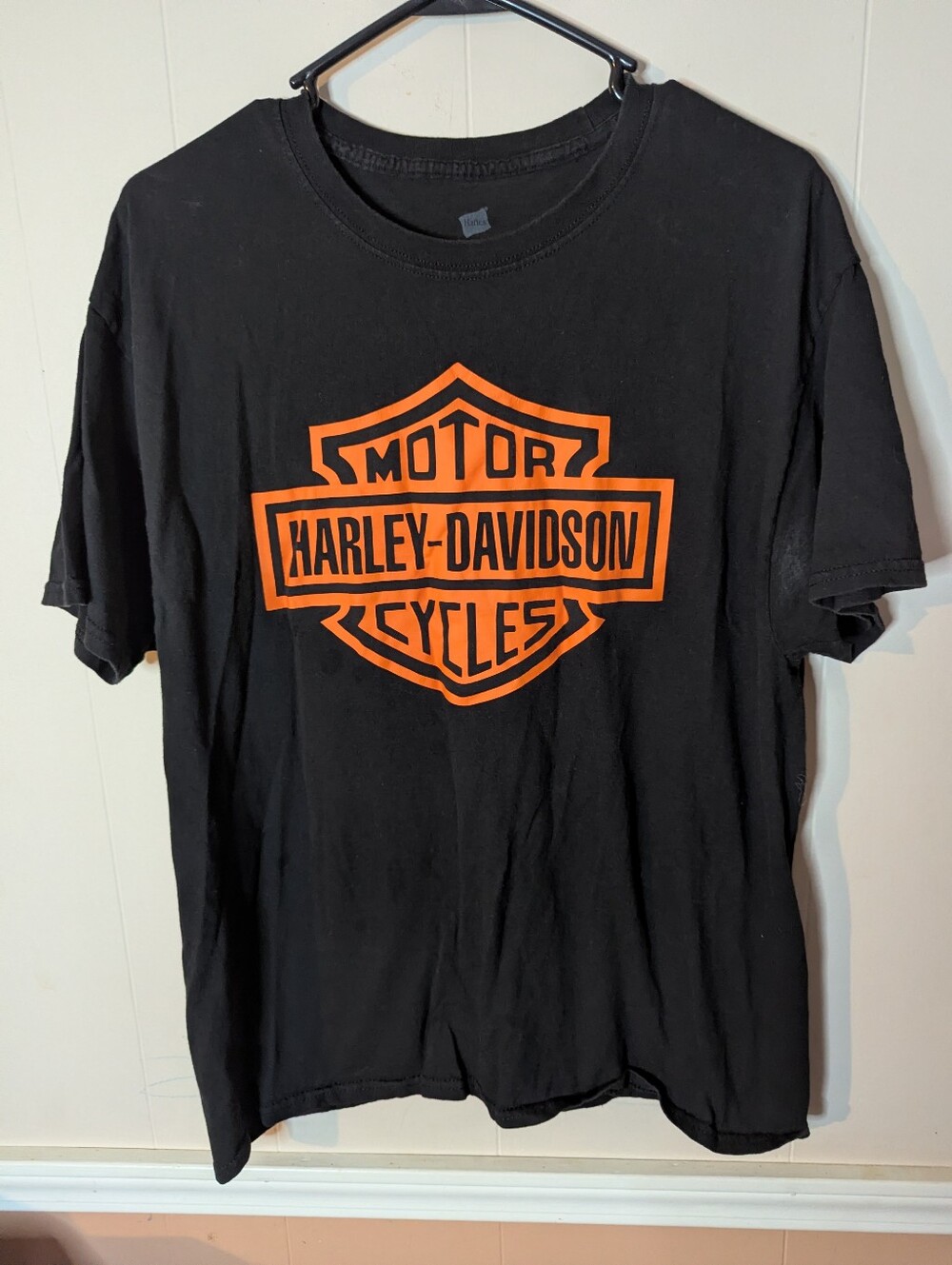 Hanes Harley-Davidson Adult Size Large Black Short Sleeve Tee Orange Graphic